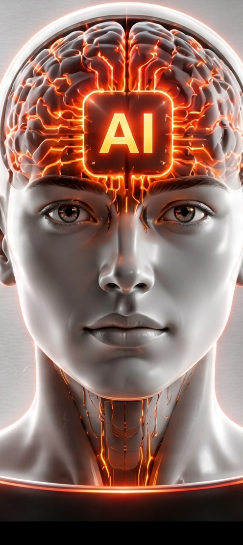 Leadirftex Front-Facing AI Head with Glowing Internal Brain